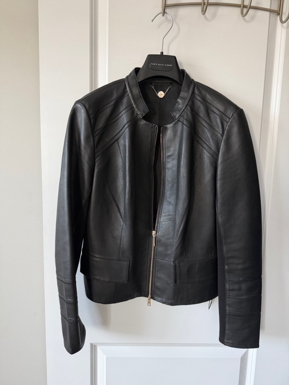 Marc Cain Black Leather Zip Front Moto Jacket